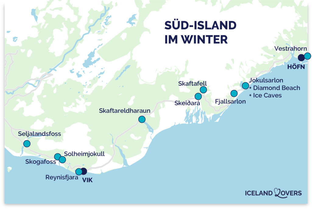 Karte Sehenswürdigkeiten Süd-Island Winter