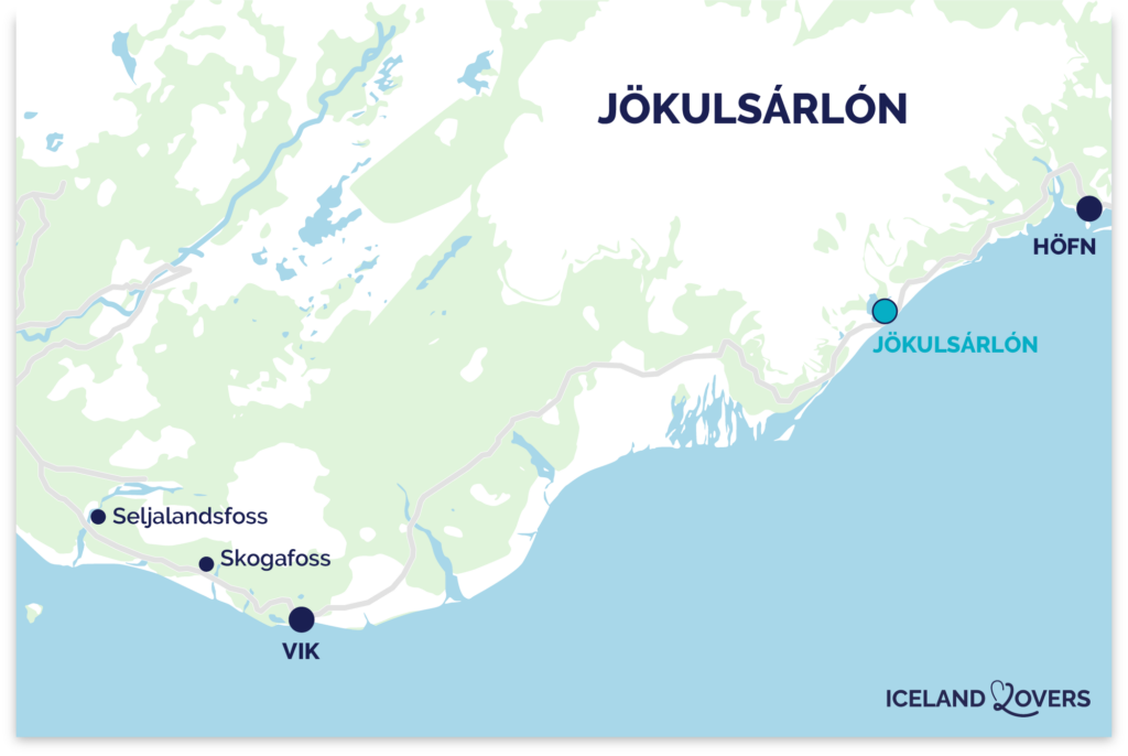 Jokulsarlon Diamantstrand Island kort