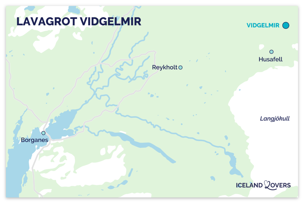 Kaart om de lavagrot van Vidgelmir in IJsland te vinden