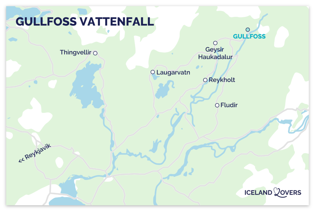 Karta över vattenfallet Gullfoss på Island