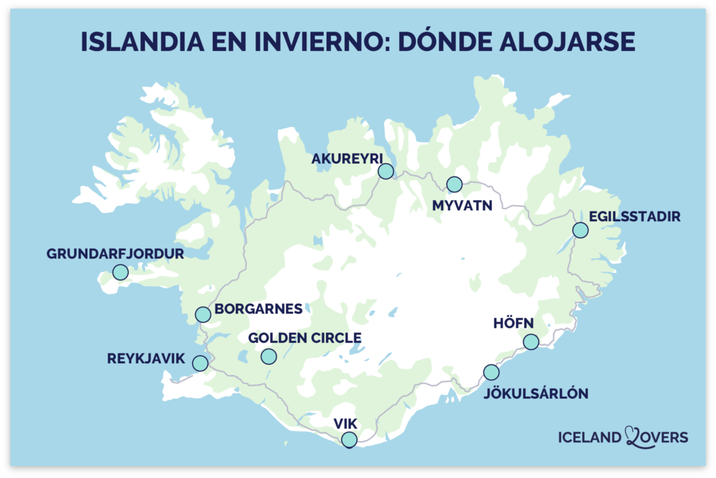 mapa islandia en invierno donde alojarse