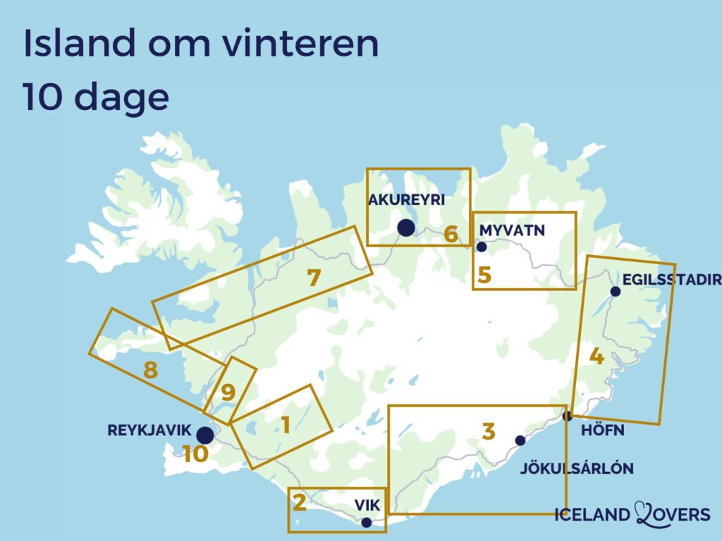 kort besøg island vinter 10-dages rejseplan
