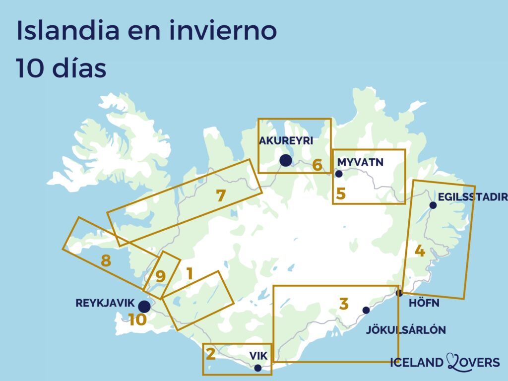 mapa visitar islandia invierno itinerario de 10 días