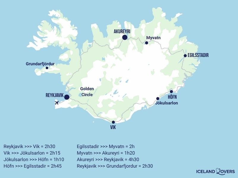 mapa da islândia tempo de viagem
