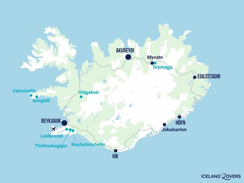 kort over lavahuler i island