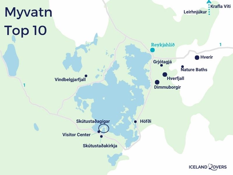 carte attractions lac myvatn