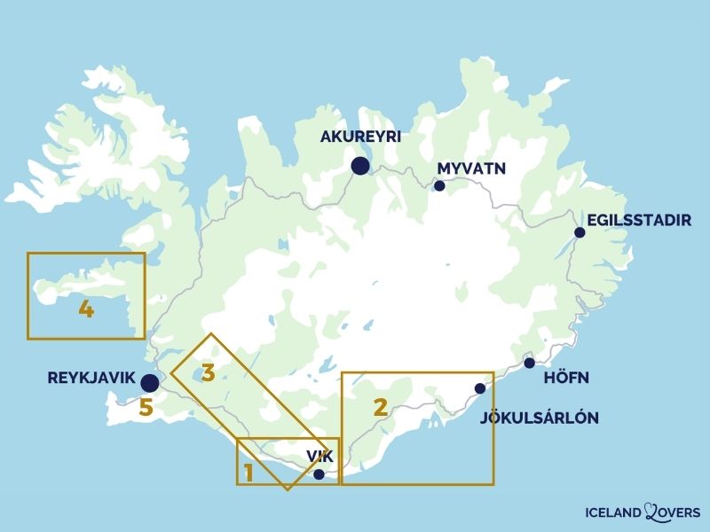 Karta över Island – 5-dagars resplan för vintern