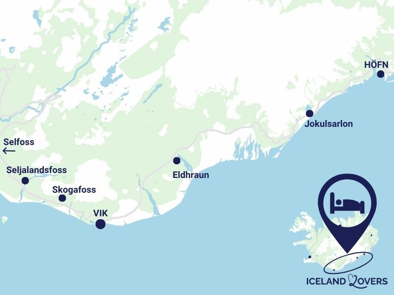 karta eller boende på södra Island – hotell