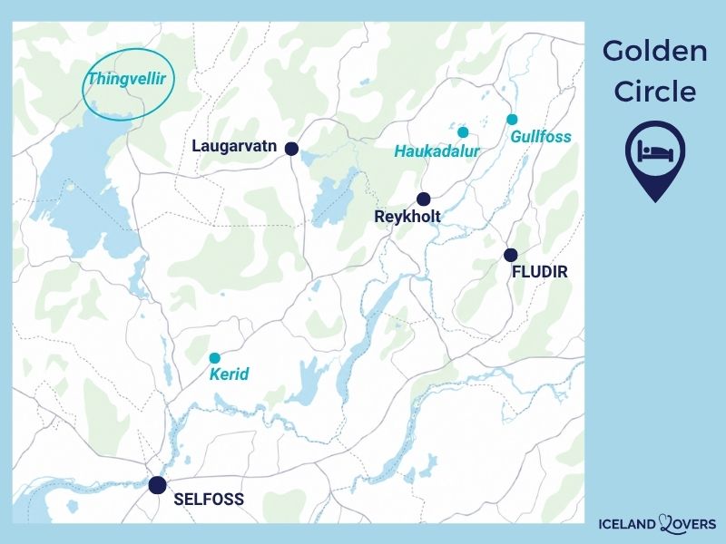 map or places to stay, Circle Gold, Iceland, best destinations to visit